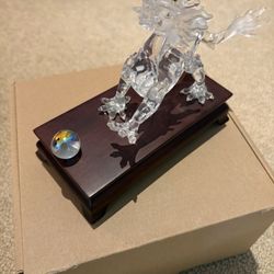 Swarovski Crystal Dragon Figurine with Orb & Wooden Stand