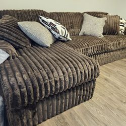 New Chocolate Plushy Chaise Sectional Sofa