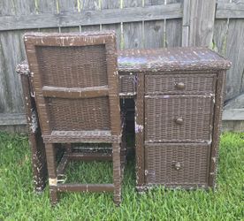 BROWN WICKER DESK W/ CHAIR