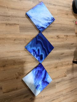 3-Piece Blue Geode Abstract Wall Art Set – Modern Canvas Décor