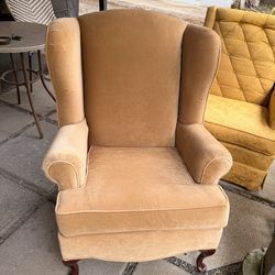**FREE** Vintage Wingback Armchair – Tan/Velvet