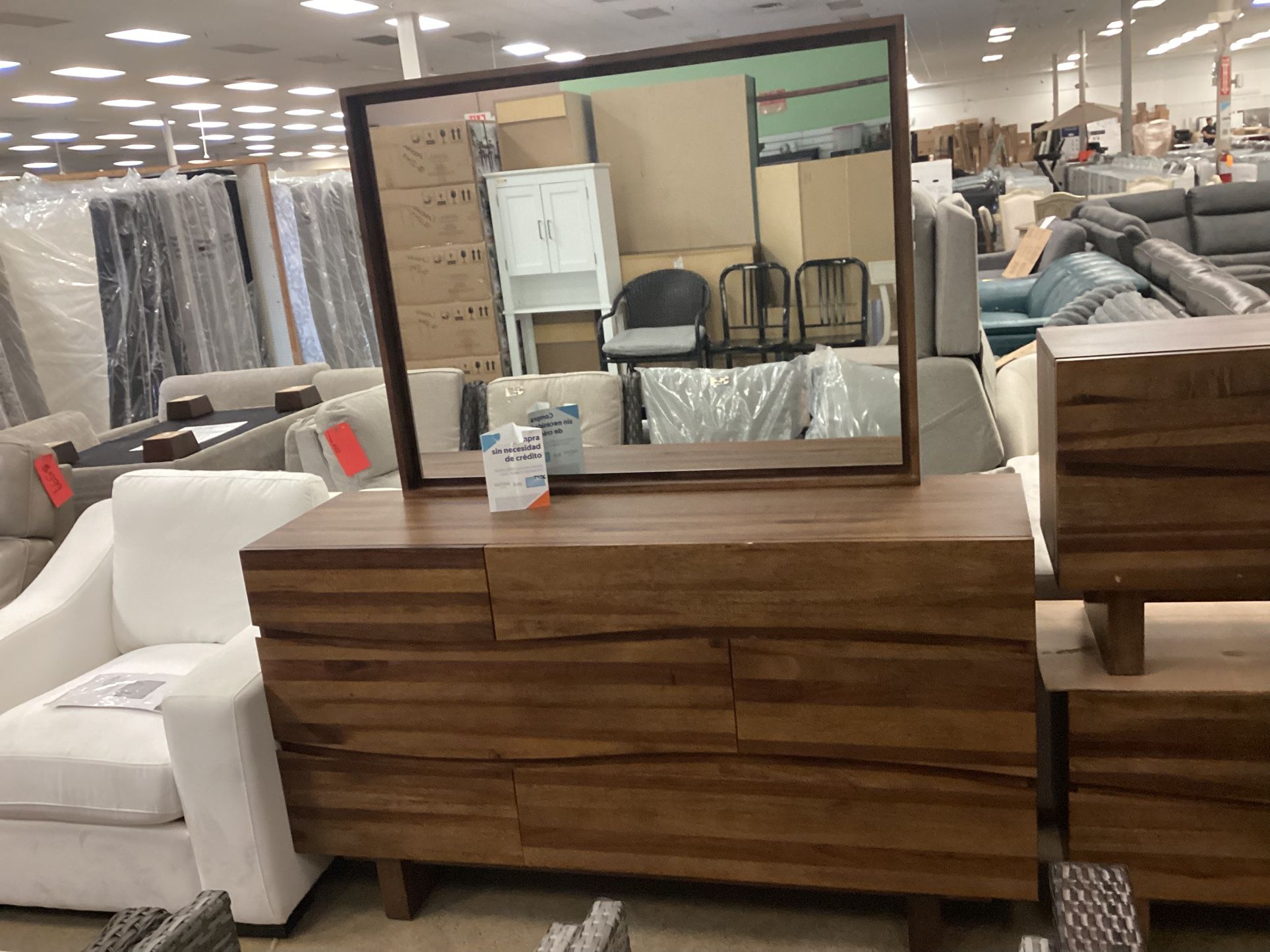 Brown 6 Drawers 64 in. Dresser With Mirror