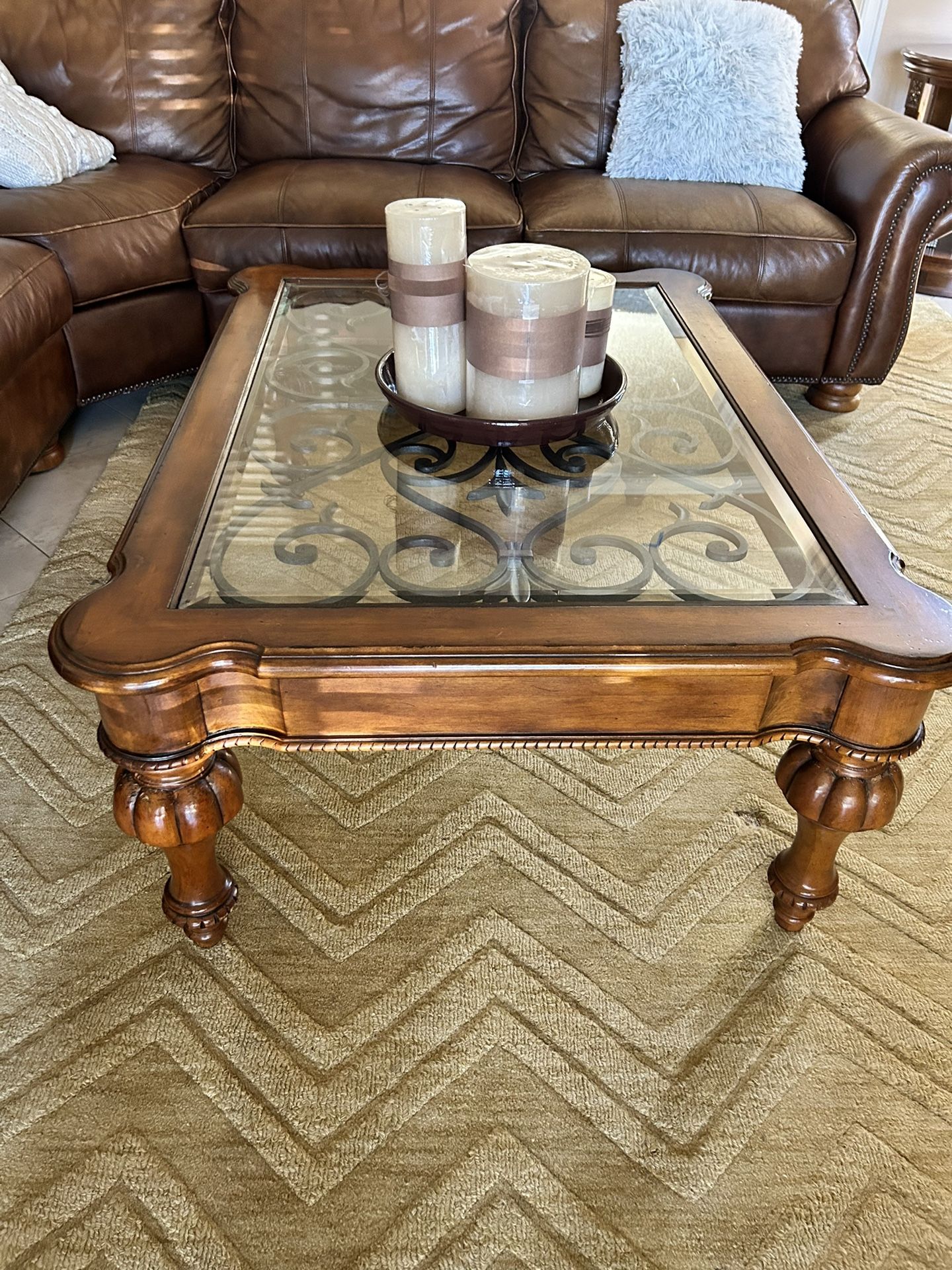 Ethan Allen Tuscan Wrought Iron And Glass Coffee Table