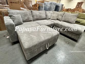 NEW Sectional Sofa and Chaise Lounge Set FREE STORAGE OTTOMAN Light Grey Fabric Modern Designer Style Gray Couch Apartment Discount Furniture BIG SALE