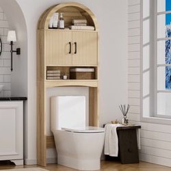 258 Over Toilet Storage Cabinet with Doors and Shelves, Freestanding Bathroom Space Saver Organizer, 7.72"L x 23.7"W x 69.06"H, Wood Color