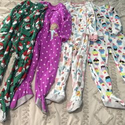 4 Pairs Girl Kids  4T Fleece Pajamas Sleepers