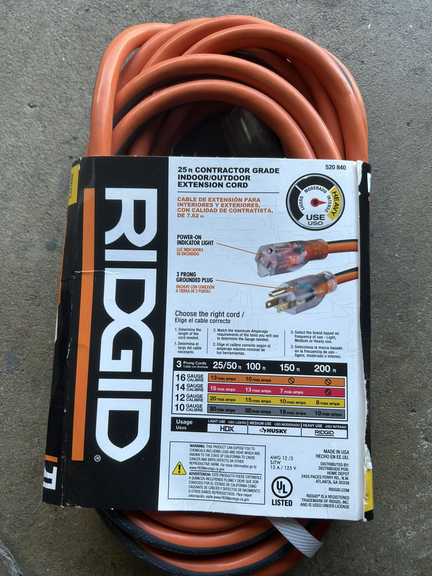 RIDGID 25 ft. CORD. 12- Gauge