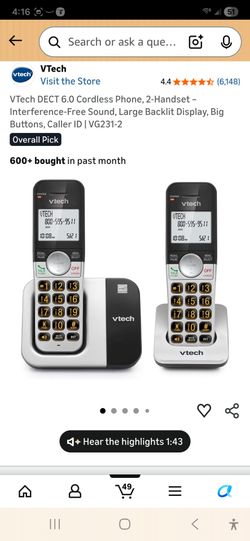 VTech DECT 6.0 Cordless Phone, 2-Handset