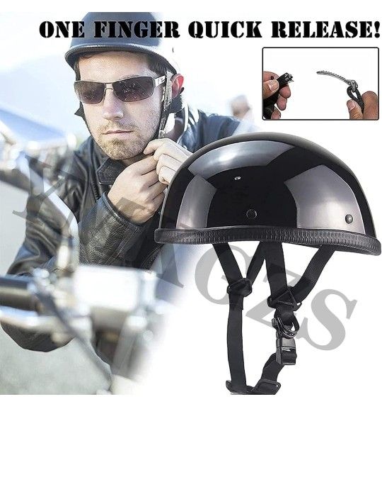 AHR Run-C Half Face Helmet DOT Approved Bike Cruiser Chopper High Gloss Black SIZE- M