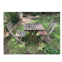 Table And Two Chairs - Outdoor - Folding - Weathered 