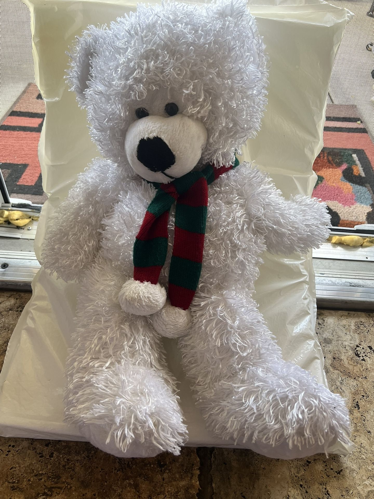 24” Stuffed Plush Teddy Bear with cool scarf s d JOY on his foot. New no tags. Great Gift
