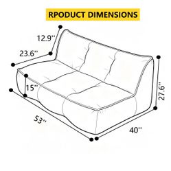 Double caterpillar sofa,Double Togo sofa,Fine Corduroy Fabric Beanbag Couch for Living Room, Bedroom & Dorm, Cozy Fluffy Cloud Mini Couch,Brown