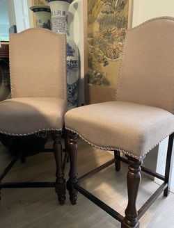 Upholstered Counter Stools with Nailhead Trim – Set of 2