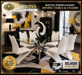 ✨ MODERN GLASS DINING TABLE & 6 CHAIRS – ELEGANT DESIGN! ✨