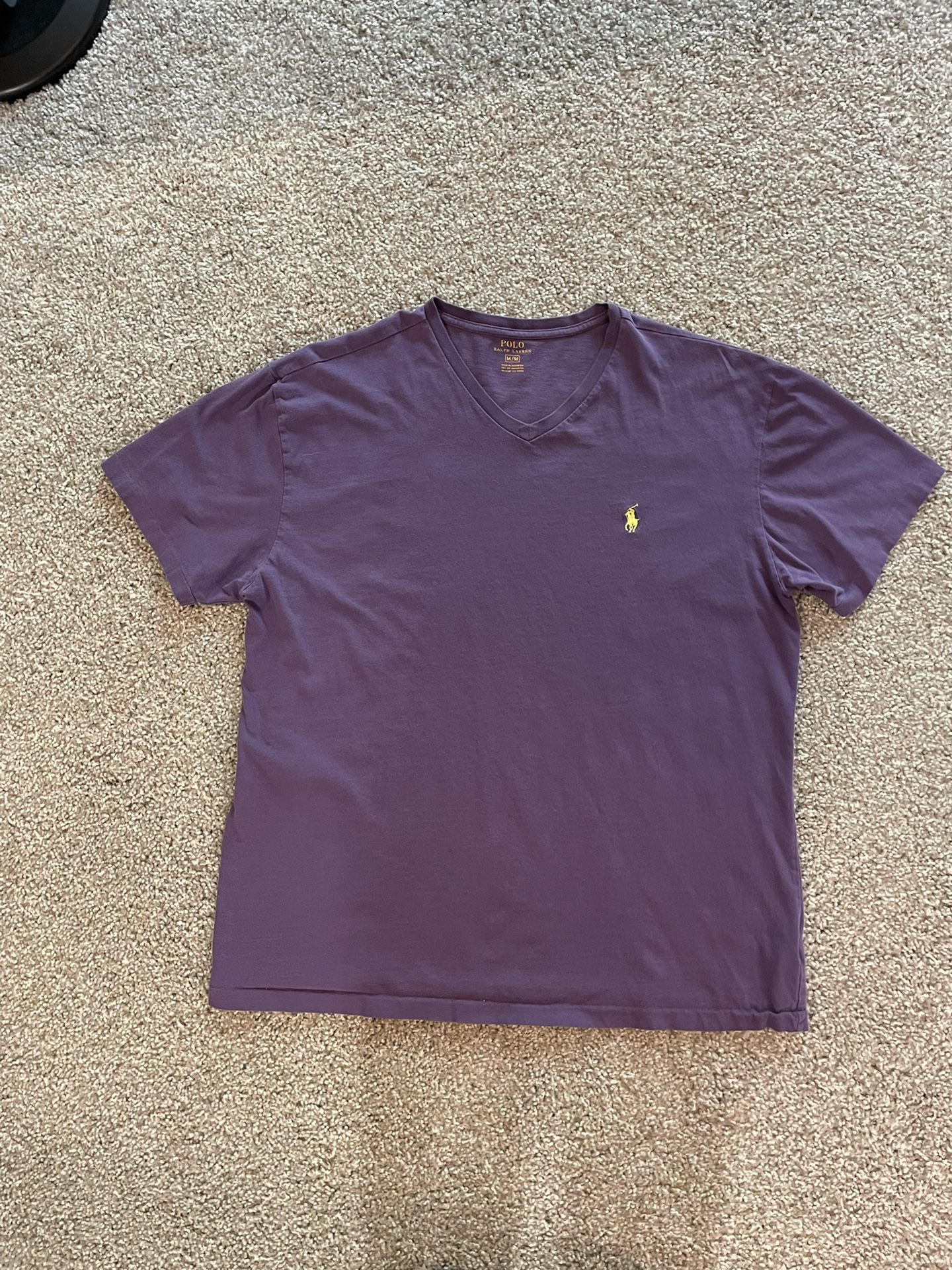 Polo Ralph Lauren V Neck T Shirt Purple With Yellow Pony Men’s Medium