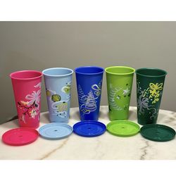 Brand new Set of 5 Starbucks Reusable cold cups Tumblers 24oz Coffee Christmas - All for $7