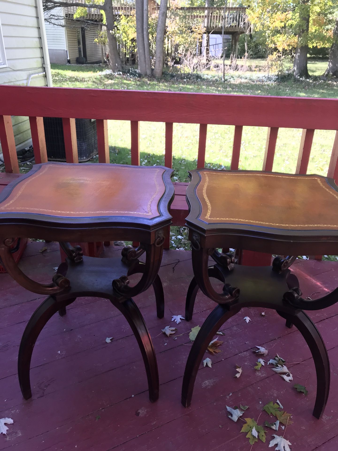 Victorian leather top side tables