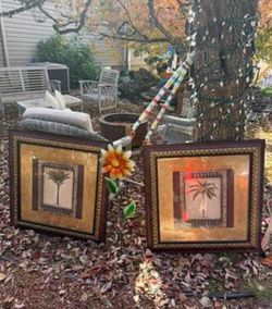 Set of 2 Vintage Framed Palm Tree Wall Art Prints