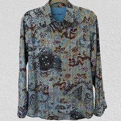 Vtg Tommy Bahama Men’s Shirt Cotton/Silk Dragon Chinese Button Up, Sz S