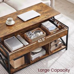 Lift Top Coffee Table, Lift Coffee Table with Storage Shelf, Hidden Compartments and Lifting Top, for Living Room, Office, 19.7 x 47.2 x (