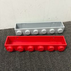LEGO Brick Bookrack Wall Shelf Lot Red Gray 6 Stud Storage Display Organizer