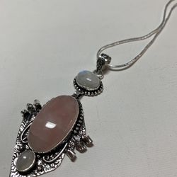 Rose Quartz/ Moonstone Pendant Necklace 
