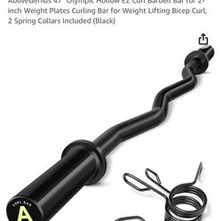 Selling EZ curl bar with two 25 lbs plates and safety latched