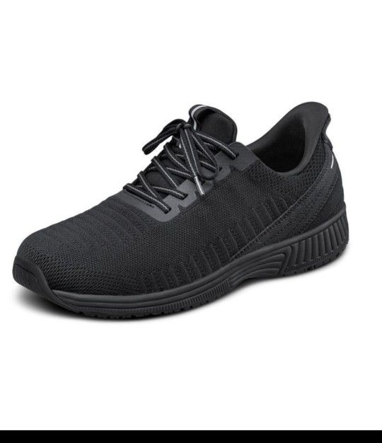 Lot # GM4019: Orthofeet Mens Orthopedic Black Knit Yari Hands-Free Sneakers Size 14