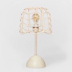 TABLE LAMP … Brown Wood painted  Finish Brown Rattan Shade