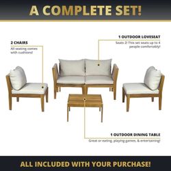 Kinger Home Steven 5-Piece Acacia Wood Outdoor Patio Furniture Set with Cushions Stylish and Durable Compact Wood Patio Furniture Set for Gardens, Dec