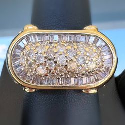 14k yellow gold 3CTW Natural Diamond Baguette & round cut Pave Capsule Fashion ring sz10