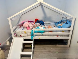 Toddler kids bed wood white loft bed