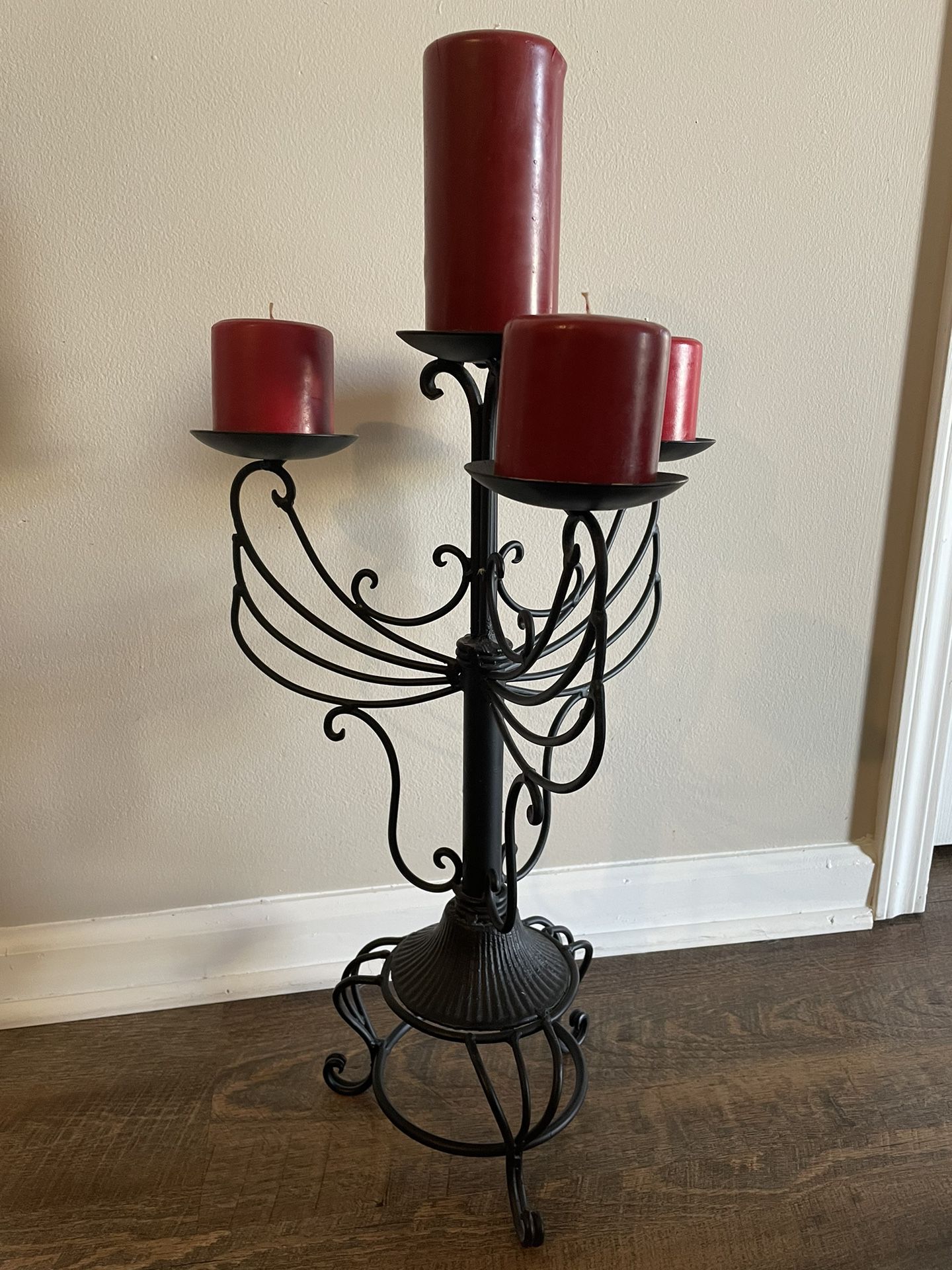 Sculpted Candelabra with Candles, Black Iron