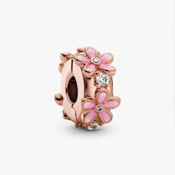 Pink Daisy Spacer Clip Charm For Pandora Bracelet And Necklace 