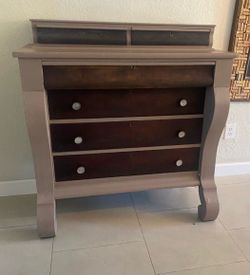Antique Empire Wood Tallboy Chest Of Drawers Dresser
