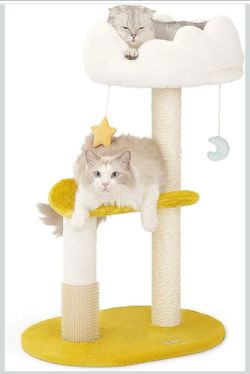 Cloud Cat Tree, 31.5in Multi-Level Indoor Cat Tower with Scratching Posts, Viewing Perch, Removable & Washable Cushions, Cat Activity Tree with Dangli