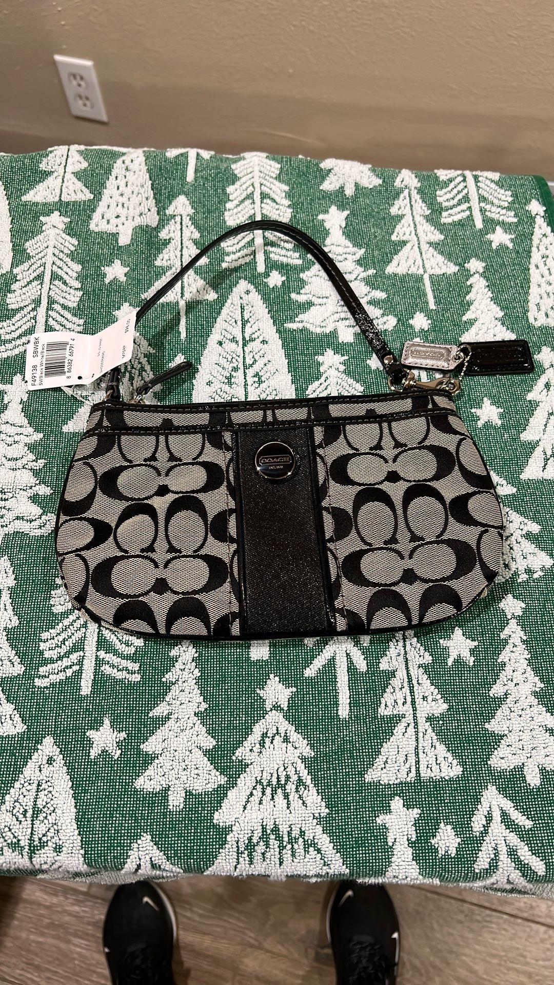 Coach Black/white Monogram Wrist Purse