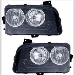 JP Auto Compatible con Dodge Charger Faros delanteros Juego de 2006 2007 2008 2009 2010 Halógeno lado del conductor y pasajero