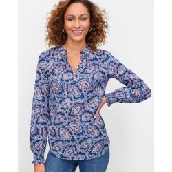 Talbots Blue Paisley Women's Blouse, XL