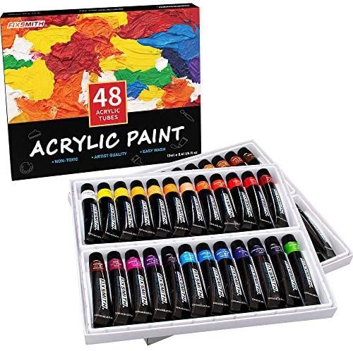 Acrylic Paint Set - 48 Colors/Tubes (12 ml/0.41 oz.), Rich Pigments, Non Fading, Vibrant Non Toxic Paints for Artists, Kids & Hobby Painters, Ideal fo