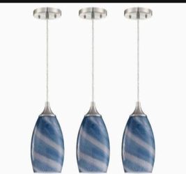Glass Pendant Light Fixture 3 Pack Hanging Kitchen Island Lighting Shade Farmhouse Hand Blown Lighting Fixture for Ceiling at Bar Dining Room 