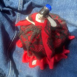 Vintage 1950s Porcelain Spanish Lady Pin Cushion 