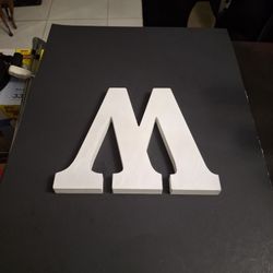 "NEW " Large White Solid Wooden Letter M Decoration 9"H X 11"W X .75"D