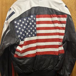 Vintage Micheal Hoban Patriotic American Flag USA Leather Jacket