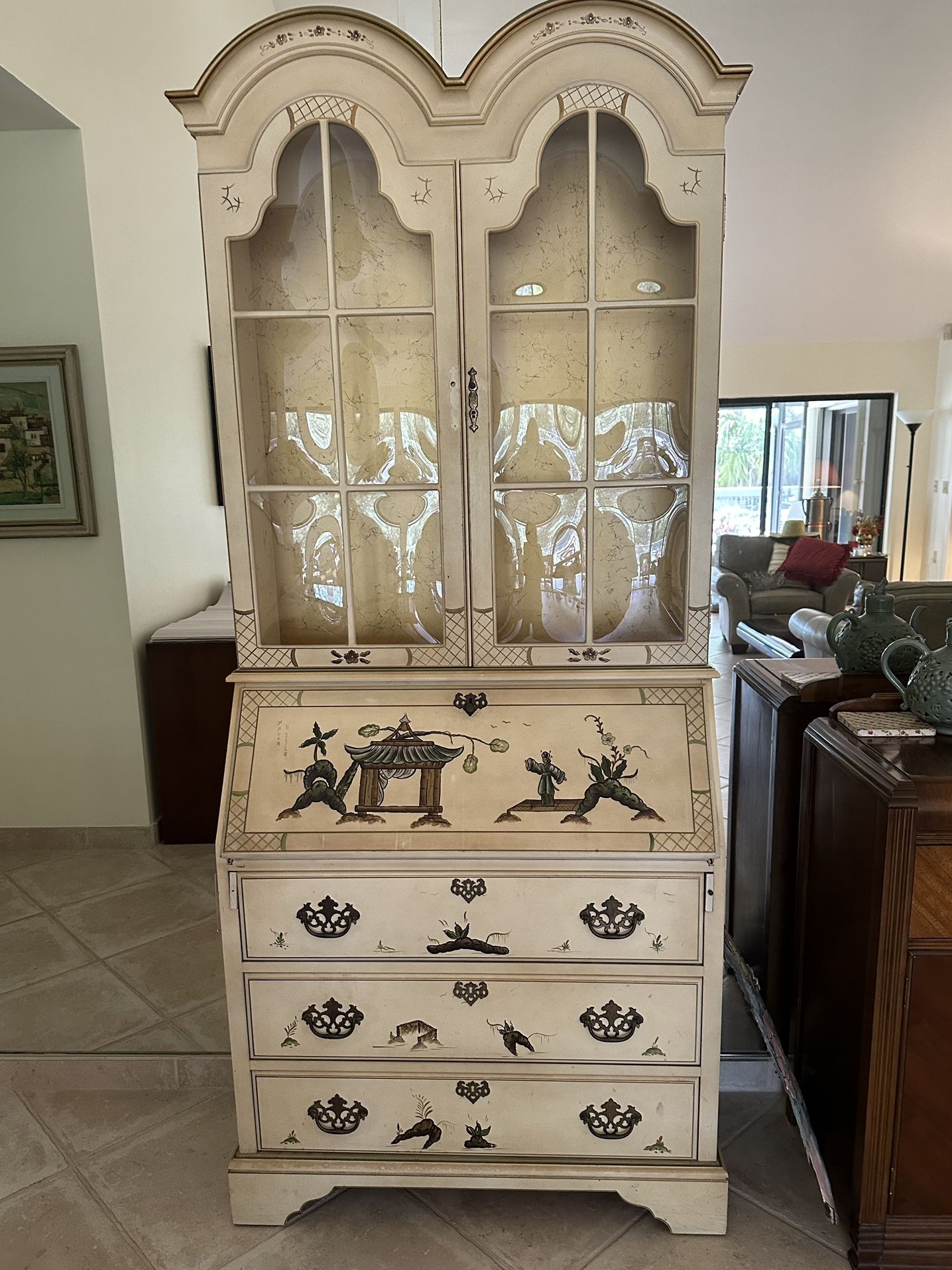 Jasper Chinoiserie Secretary, Cabinet & Hutch
