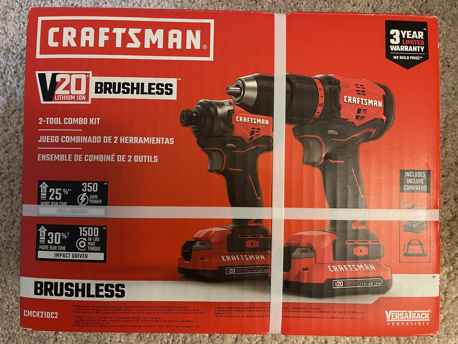 CRAFTSMAN V20 2-Tool 20-Volt Max Brushless Power Tool Combo Kit with Soft Case (2-Batteries Included and Charger Included)