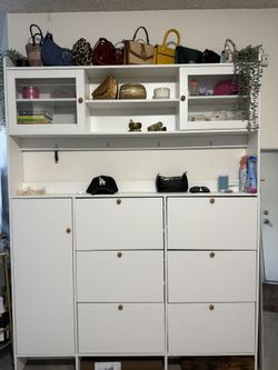 Large Shoe Storage Cabinet W/ Top Shelves
