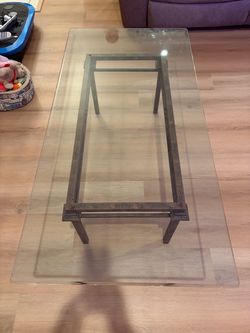 Glass Top Coffee Table with Metal Base