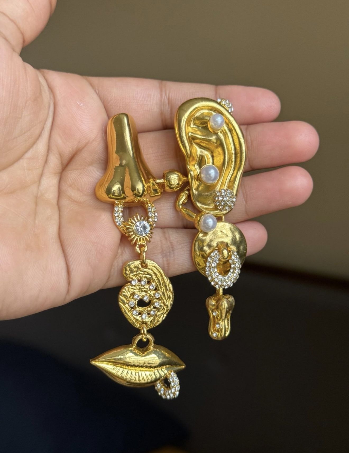 Schiaparelli Inspired Gold and Pearl Statement Earrings