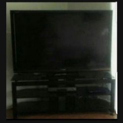 Black TV Metal Stand Glass 2 Shelf